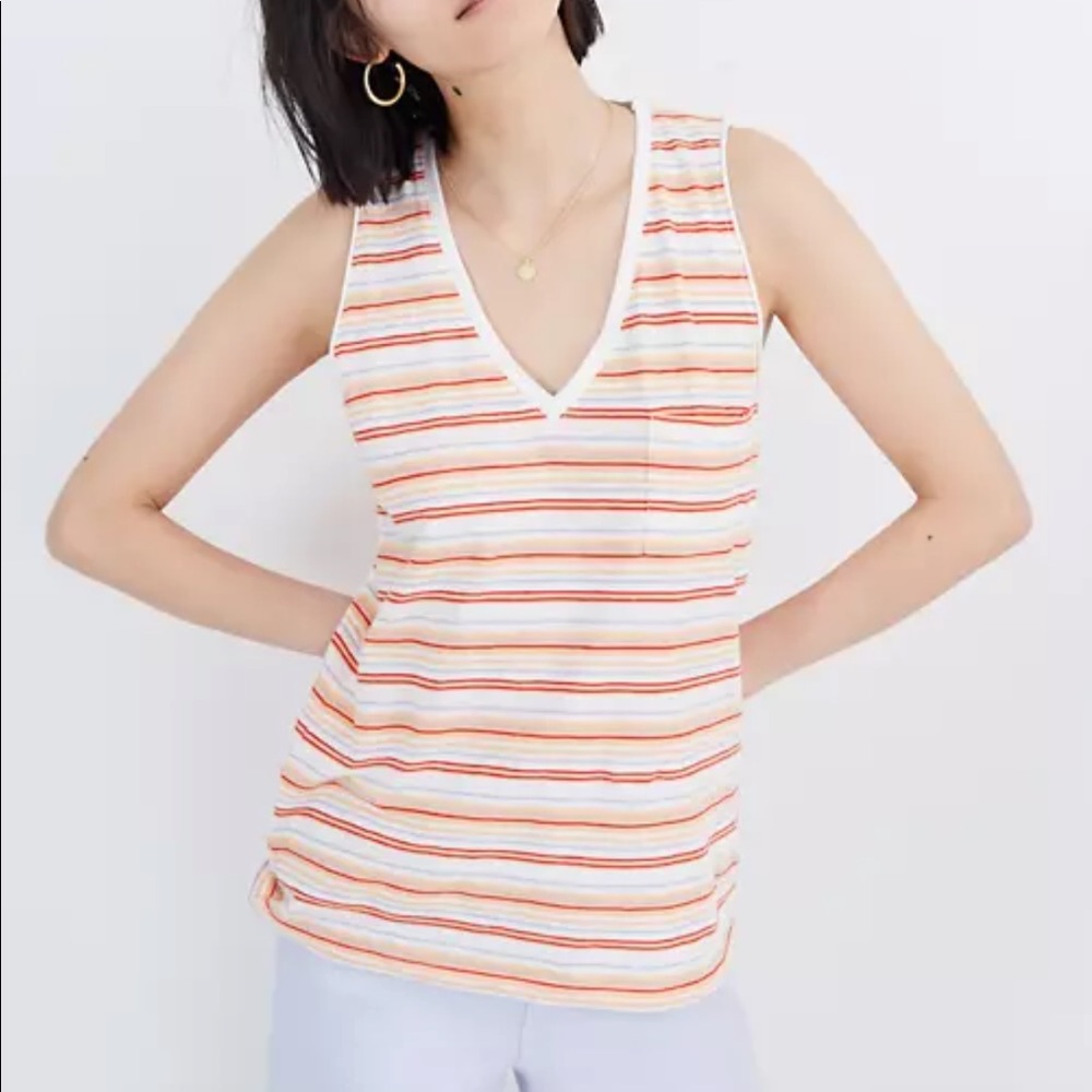 Madewell whisper cotton vneck tank in field gate stripe